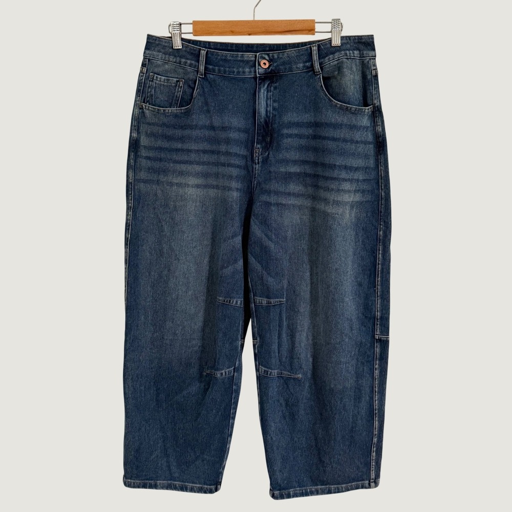 Halara Barrel Jeans Womens XL Blue High Rise Wide Leg Stretch Denim Baggy Y2K